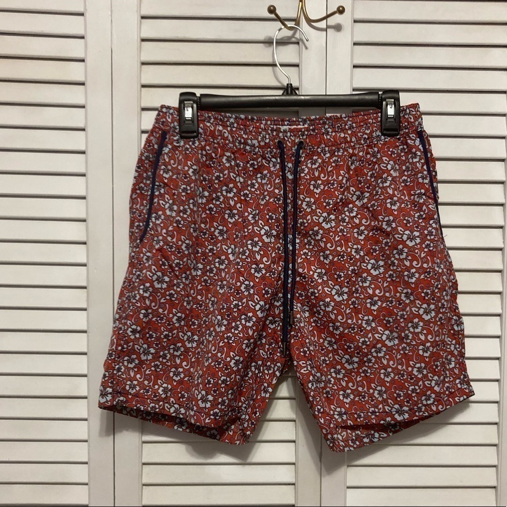 Mr.Swim Red And White Floral Swim Trunks Size Medium